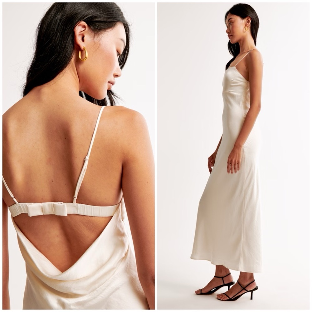 The A&F Julia Slip Cowl Back Bow Maxi Dress in Pearl White - Picture 2 of 15